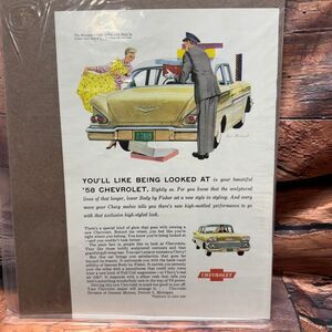 Chevrolet 1958 Biscayne Print Ad Vintage Original Magazine Advertisement Yellow